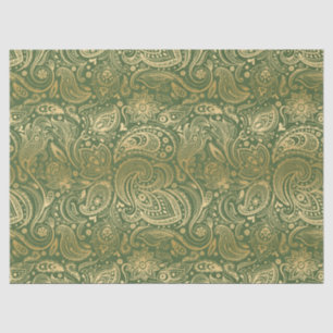 Elegant Gold Floral Paisley auf grünem Hintergrund Seidenpapier