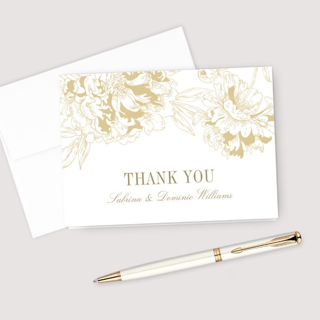 Elegant Gold Floral Peony Wedding Monogram Dankeskarte (Von Creator hochgeladen)