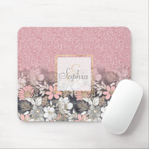 Elegant Gold floral pink Gradient Glitter Image Mousepad