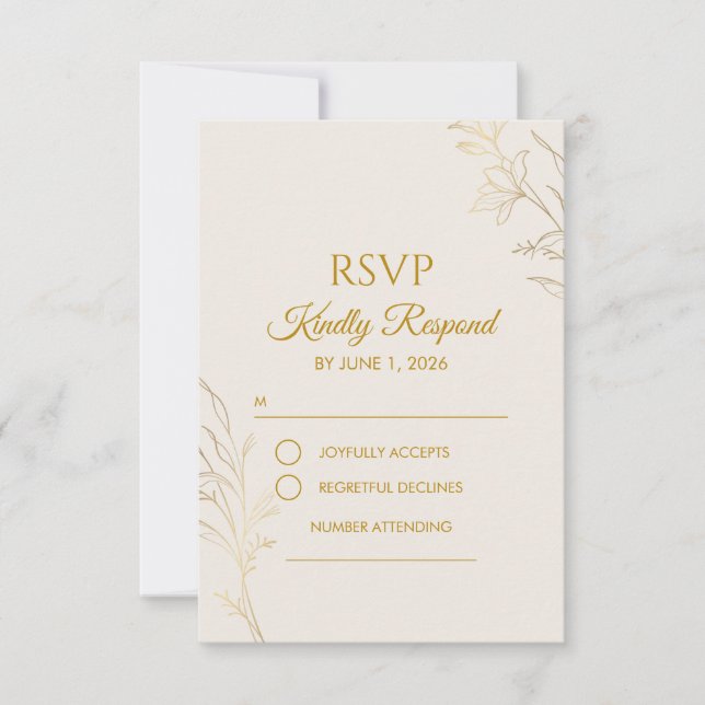 Elegant Gold Floral QR Code Wedding RSVP Card (Vorderseite)