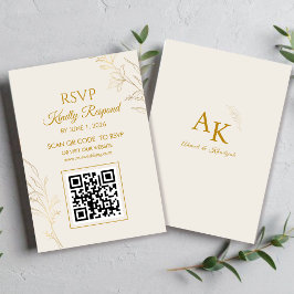 Elegant Gold Floral QR Code Wedding RSVP Card Karte