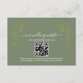 Elegant Gold Floral Sage Green QR Code Wedding  Begleitkarte