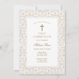 Elegant Gold Floral Traditional First Communion Einladung