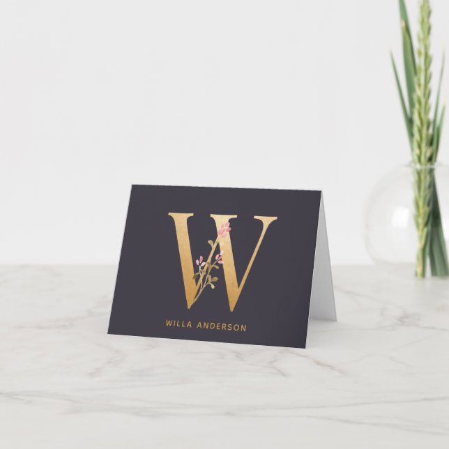 Elegant Gold Floral W Monogram Chic Personalisiert (Vorderseite)