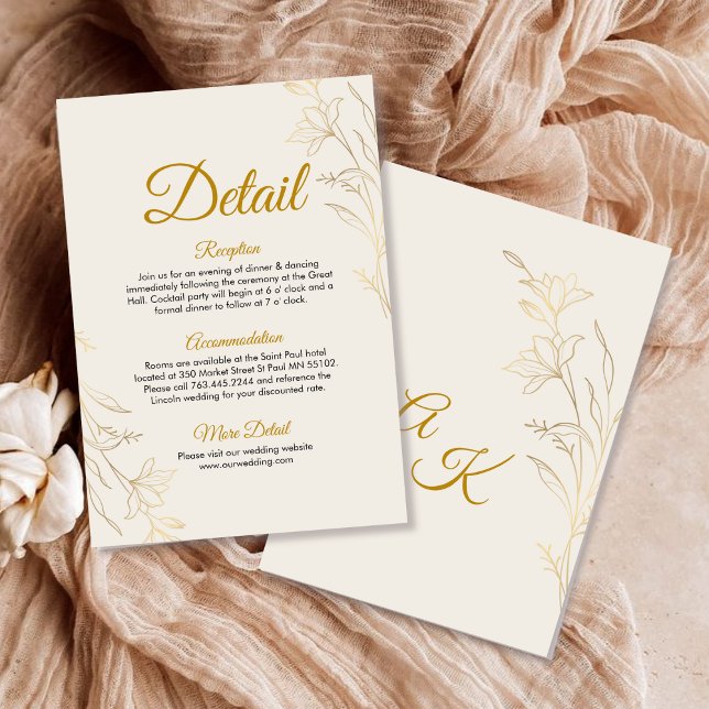 Elegant Gold Floral Wedding Details Enclosure Card Begleitkarte (Von Creator hochgeladen)