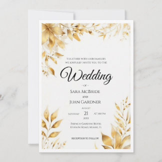 Elegant Gold Floral Wedding Einladung