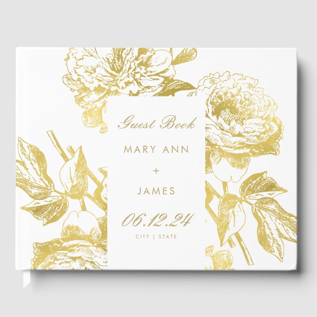 Elegant Gold Floral Wedding Gästebuch (Vorderseite)