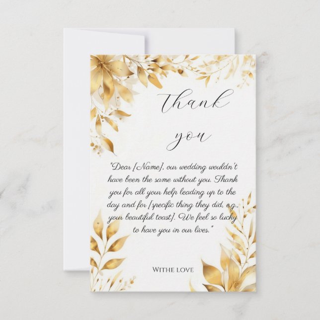 Elegant Gold Floral Wedding Thank You Card Dankeskarte (Vorderseite)