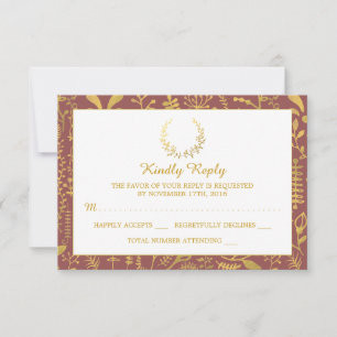 Elegant Gold Floral Wreath Wedding RSVP
