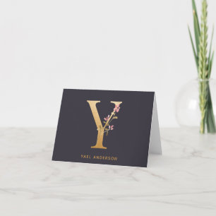 Elegant Gold Floral Y Monogram Chic Personalisiert