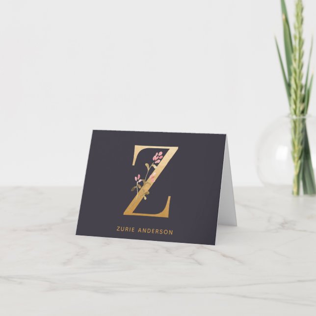 Elegant Gold Floral Z Monogram Chic Personalisiert (Vorderseite)
