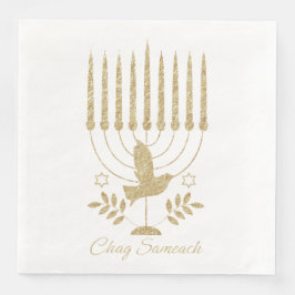 Elegant Gold Flying Dove Menorah Hanukkah Serviette