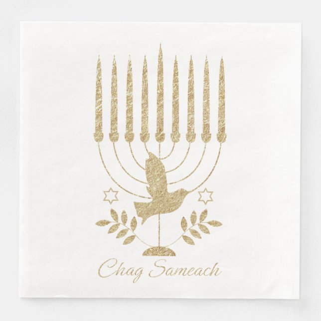 Elegant Gold Flying Dove Menorah Hanukkah Serviette (Vorderseite)