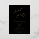 Elegant Gold Foil | Black Graduation Party Folieneinladung<br><div class="desc">This elegant gold foil black graduation party foil invitation is perfect for a simple grad party. The neutral design features a minimalist card decorated with romantic and whimsical typography. Customizable in many colors.</div>