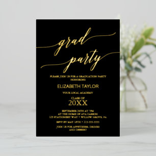 Elegant Gold Foil Black Graduation Party Folieneinladung