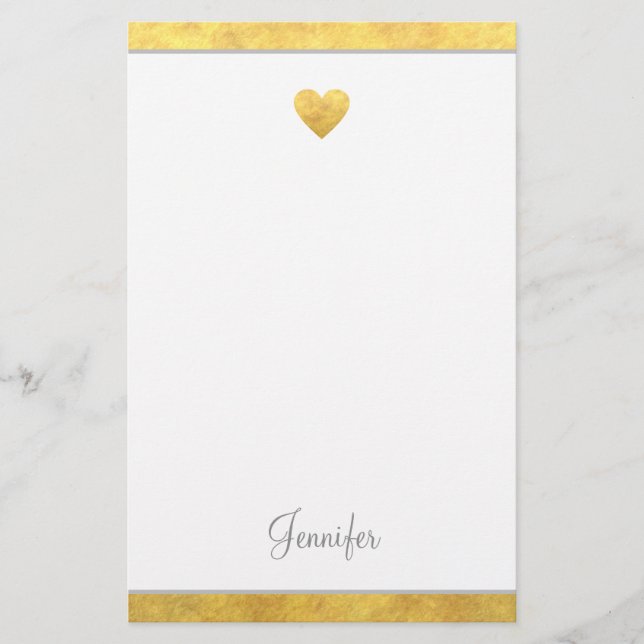 Elegant Gold Foil Border Heart Modern Script Briefpapier (Vorderseite)