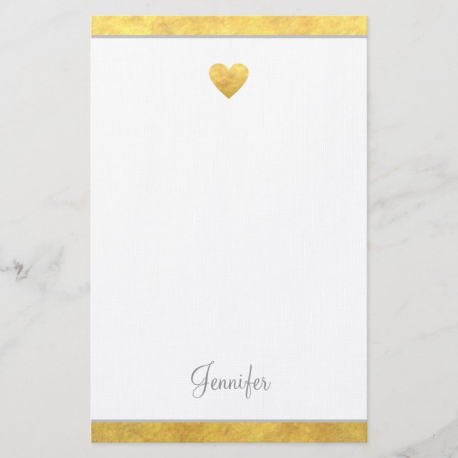 Elegant Gold Foil Border Heart Modern Script Briefpapier (Vorderseite)