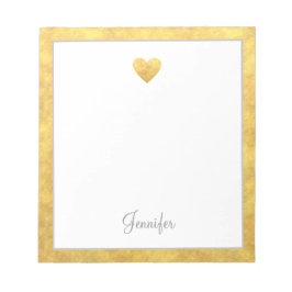 Elegant Gold Foil Border Heart Modern Script Notizblock