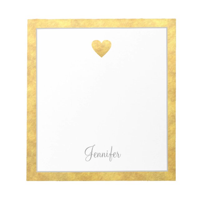 Elegant Gold Foil Border Heart Modern Script Notizblock (Vorderseite)