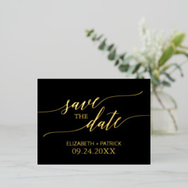 Elegant Gold Foil Calligraphy Black Save the Date Folie Einladungspostkarte