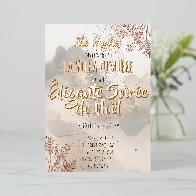 Elegant Gold Foil Christmas Party Invite Folieneinladung (Stehend vorne)