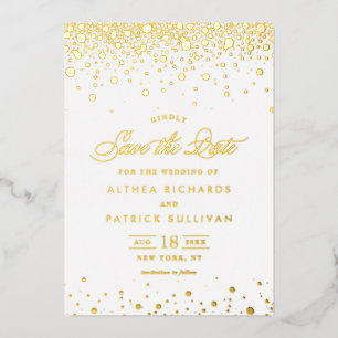 Elegant Gold Foil Confetti Dots Save the Date Folieneinladung