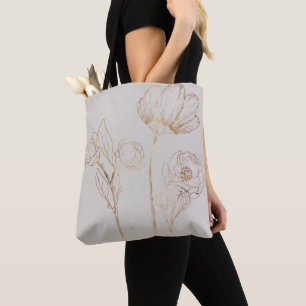 Elegant Gold Foil Floral Stiems Beige