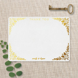 Elegant Gold Foil Floral Wedding Thank You Card Folieneinladung