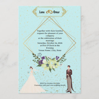 Elegant Gold Foil Geometric Dusty Blue Wedding  Einladung