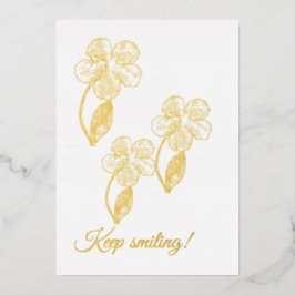 Elegant Gold Foil 'Keep Smiling' Floral Invitation Folieneinladung