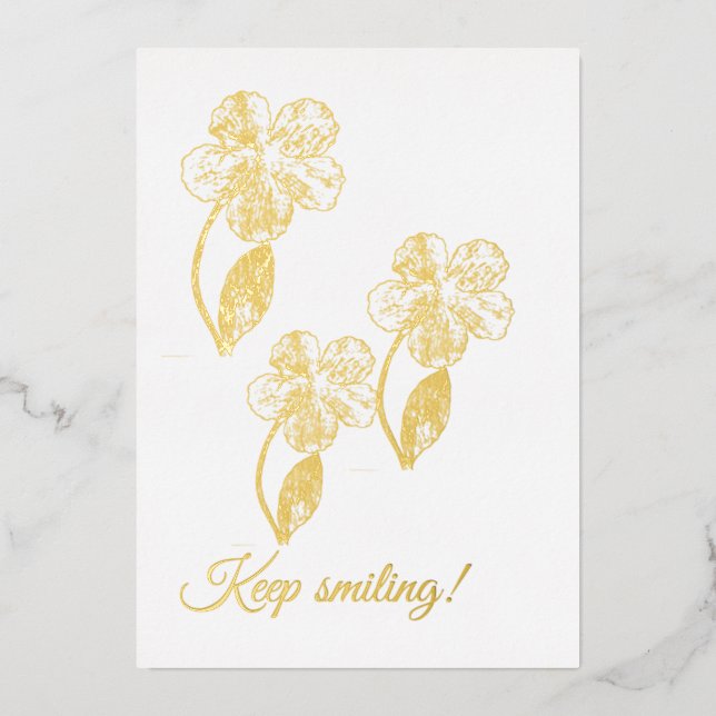 Elegant Gold Foil 'Keep Smiling' Floral Invitation Folieneinladung (Vorderseite)