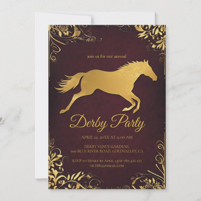 Elegant Gold Foil Kentucky Derby Party Invitation  Einladung (Vorderseite)