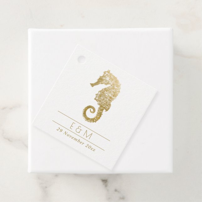 ELEGANT GOLD FOIL NAVY SEEPFERD MONOGRAM WEDD GESCHENKANHÄNGER (Beispiel)
