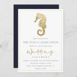 ELEGANT GOLD FOIL NAVY SEEPFERD WEDING INVITE DANKESKARTE