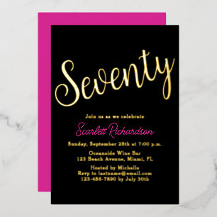 Elegant Gold Foil Pink Black 70. Geburtstagsparty Folieneinladung