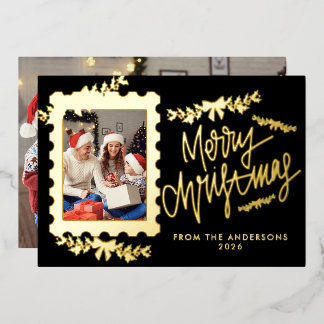 Elegant Gold Foil Postage Stamp Merry Christmas Folien Feiertagskarte