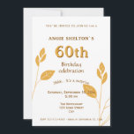 Elegant Gold Foliage Botanischer 60. Geburtstag Einladung<br><div class="desc">Elegante Gold Foliage Botanische 60. Geburtstagsparty Überraschung Einladung. 60. Geburtstagsfeier Einladung für sie mit einfachen goldenen Blattdetails. Es ist eine Überraschungseinladung - Sie können den Text " It's a Überraschung " löschen. Ideal für eine Frau,  die sechzigsten Geburtstag feiert.</div>