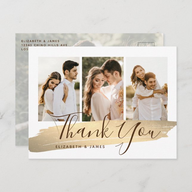 Elegant Gold Foto Wedding Vielen Dank Postkarte (Vorne/Hinten)