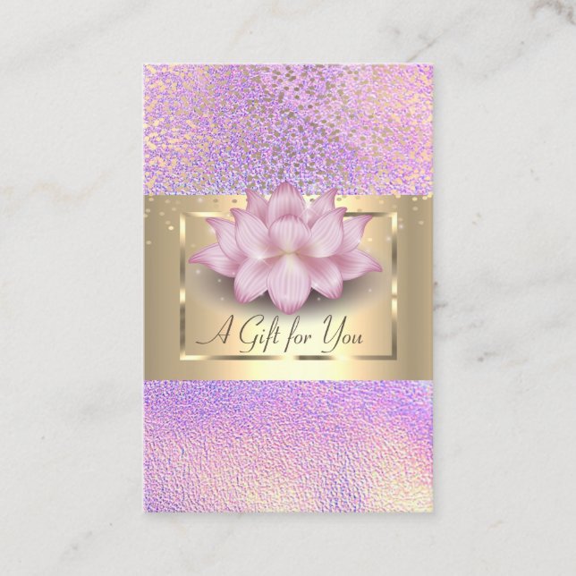 Elegant Gold Frame, Confetti Holographic Lotus Rabattkarte (Vorderseite)
