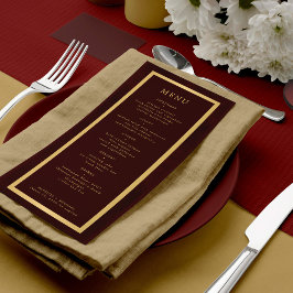 Elegant gold frame dark burgundy modern wedding menükarte