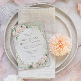 Elegant Gold Frame Greenery Bloral Wedding Einladung