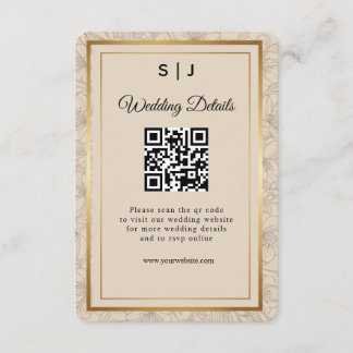 Elegant Gold Frame QR Code Wedding Details Begleitkarte