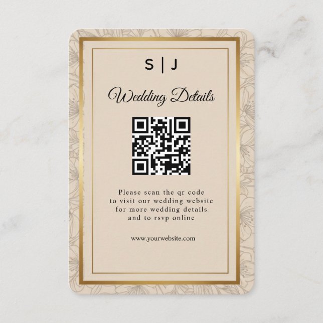 Elegant Gold Frame QR Code Wedding Details Begleitkarte (Vorderseite)