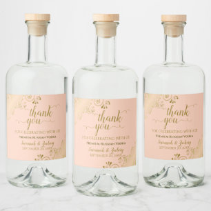 Elegant Gold Frills Coral Peach Wedding Vielen Dan Alkoholflaschenetikett