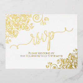 Elegant Gold Frills on White Wedding RSVP Folie Einladungspostkarte