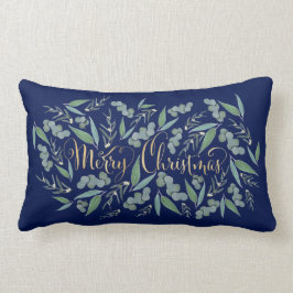 Elegant Gold Frohe Weihnachten Eukalyptus Navy Blu Lendenkissen