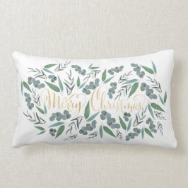Elegant Gold Frohe Weihnachten Eukalyptus White Lendenkissen