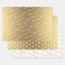 Elegant Gold Frohe Weihnachts-Happy Holidays Text Geschenkpapier Set