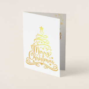 Elegant Gold Frohe Weihnachtsbaum Custom Foto Foi Folienkarte