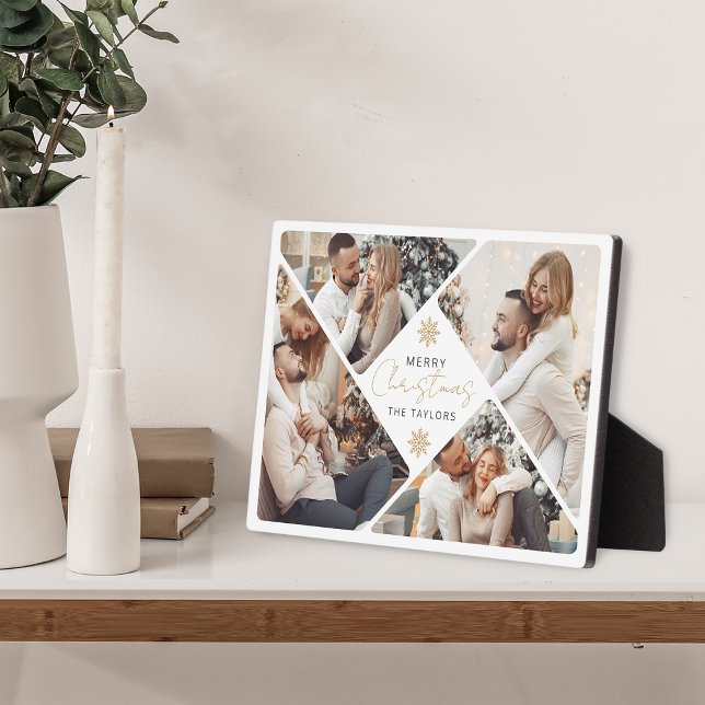 Elegant Gold Frohe Weihnachtsfoto Collage Plaque Fotoplatte (Von Creator hochgeladen)